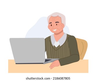 old man using laptop.senior man with technology concept. vector illustrationv