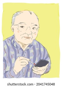 anciano usando teléfono, ilustración de anciano, 
