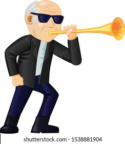 Old man using trumpet or horn vector illustration