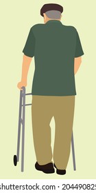 Old Man Using a Walker While Walking Away 