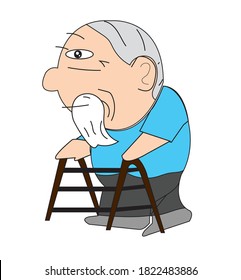 
The old man is using a walking aid