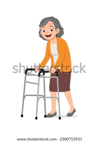 old man using walking cane and feel happy