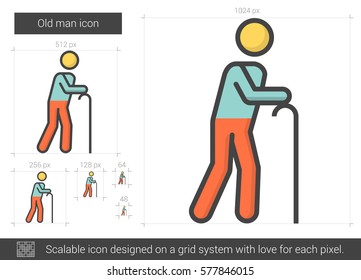 Icono de línea vectorial de hombre viejo aislado en fondo blanco. Icono de la línea del viejo para infografía, sitio web o aplicación. Icono escalable diseñado en un sistema de cuadrícula.