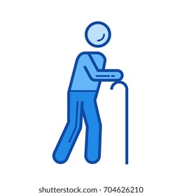 Icono de línea vectorial de hombre viejo aislado en fondo blanco. Icono de la línea del viejo para infografía, sitio web o aplicación. Icono azul diseñado en un sistema de cuadrícula.