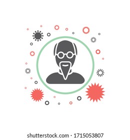 Old man. Virus protection. Vector signs for web graphics