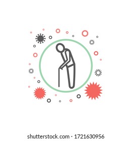 Old man. Virus protection. Vector signs for web graphics