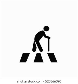 old man walk on crosswalk icon vector isolate on white background