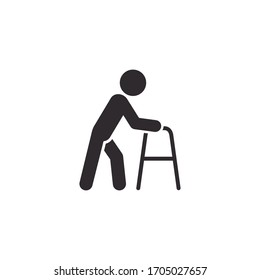 Old man with walker icon, elder symbol vector isolated illustration.