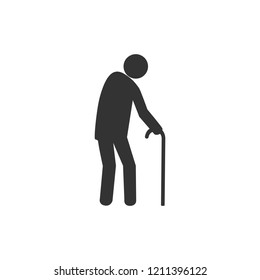 Old man, walker icon. Vector illustration, flat design.