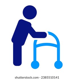Old Man in Walker. Person with disabilities and physical injury. Chair Exercise. Care Wheelchair sign. Disabled people Medical Equipment.