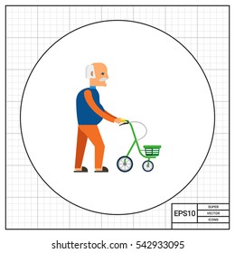 Old man with walkers flat icon