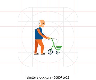 Old man with walkers flat icon