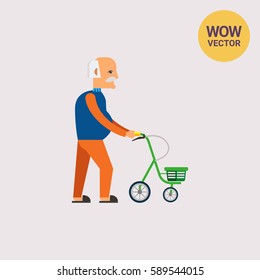 Old man with walkers flat icon