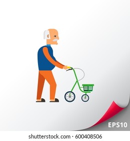 Old man with walkers flat icon