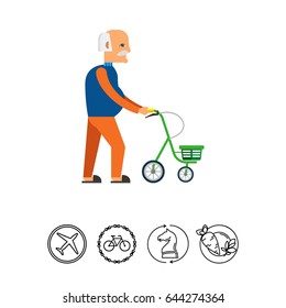 Old man with walkers flat icon