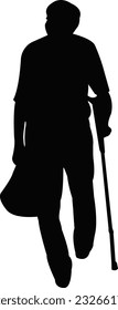 an old man walking, body silhouette vector