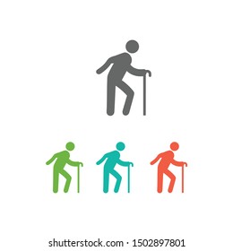 Old man walking with cane icon vector