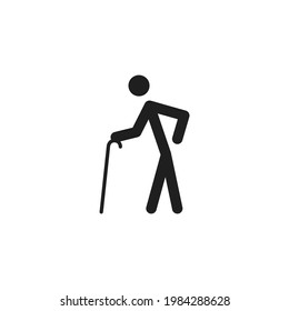 Old man walking with a cane icon vector illustration