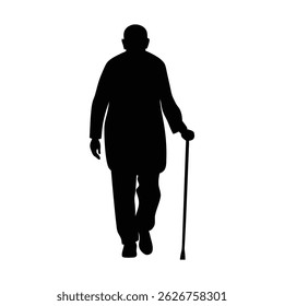 Old Man Walking with Cane Senior Citizen Silhouette