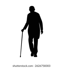 Old Man Walking with Cane Senior Citizen Silhouette