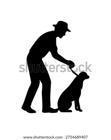 Old man walking dog on leash silhouette