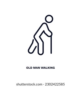 old man walking icon. Thin line old man walking icon from behavior and action collection. Outline vector isolated on white background. Editable old man walking symbol can be used web and mobile