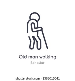 old man walking outline icon. isolated line vector illustration from behavior collection. editable thin stroke old man walking icon on white background