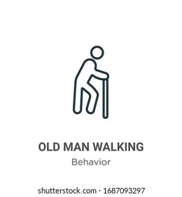 Old man walking outline vector icon. Thin line black old man walking icon, flat vector simple element illustration from editable behavior concept isolated stroke on white background