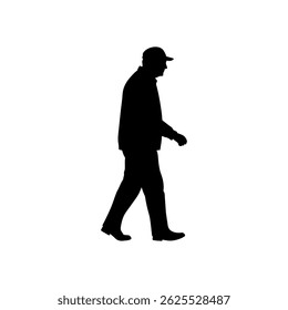 Old Man walking silhouette icon vector flat design.