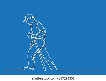 old man walking - single line drawing
