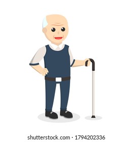 Old Man With Walking Stick design character on white background