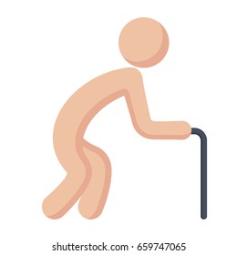 Old man with walking stick for geriatrics concept, vector illustration in flat style