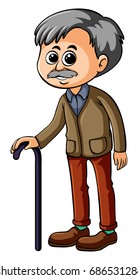 Old man with walking stick illustration