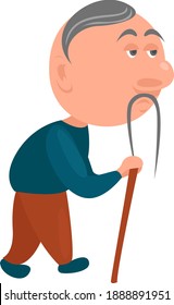 Old man with a walking stick ,illustration,vector on white background