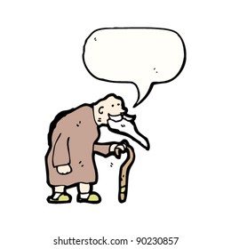 old man with walking stick and speech bubble