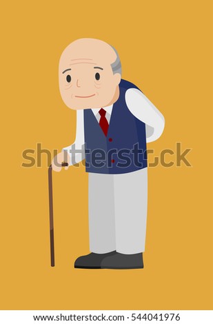 Old man with walking stick old standing.
