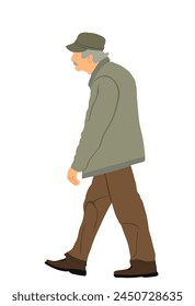 Old man walking vector illustration isolated. Senior mature outdoor. Active grandfather with mustache go to hospital. People active life. Senior person walking. Grandpa veteran male. Old fashion style