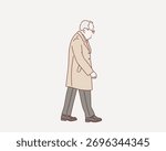 The old man is walking.Original vector illustration drawn by hand.