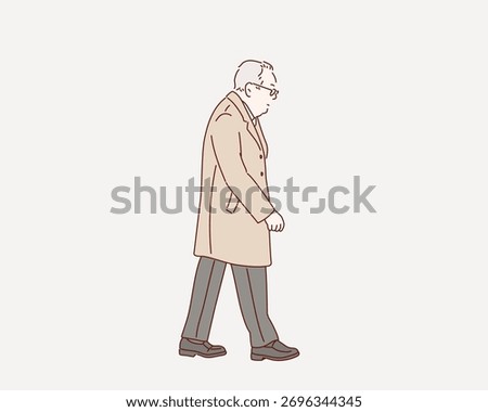 The old man is walking.Original vector illustration drawn by hand.
