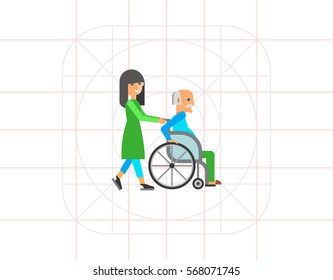 Old Man in Wheelchair with Nurse Icon
