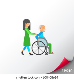 Old Man in Wheelchair with Nurse Icon