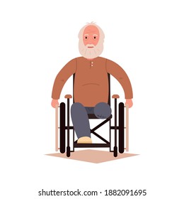 An old man in a wheelchair. Vector illustration on a white isolated background.