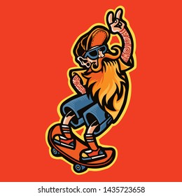old man who was surfing with his skateboard excitedly