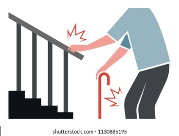 old man will up stair but he feel that he pain on his joint