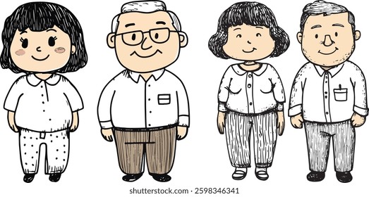 Old man and old woman cartoon style