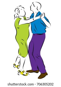 An old man and a woman are dancing in pairs. Color vector illustration on a theme of leisure, relations.