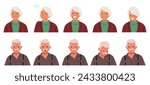 Old Man And Woman Face Expressions And Emotions. Male Or Female Characters Thinking, Feel Joy, Upset And Confusion. Senior People Smile, Angry And Love, Sad Or Worry. Cartoon Vector Illustration