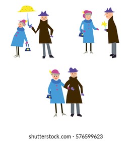 The Old Man And The Old Woman. Flat Design. Vector Illustration.