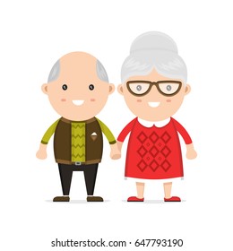 Old man and woman, grandmother and grandfather. Vector flat modern style illustration character icon design. Isolated on white background. 