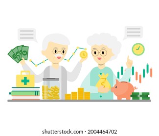 Old man and old woman are happy with money after retirement. retirement planning concept